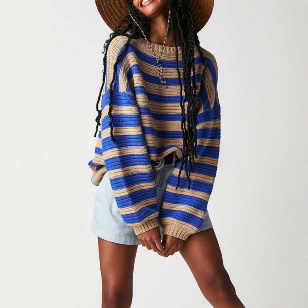 Free People Links Pullover Stripe Slouchy Sweater sz XS